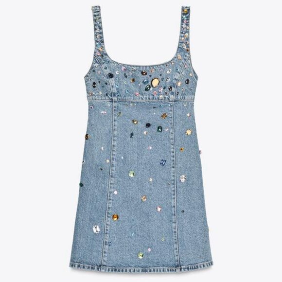 ZARA TRF DENIM DRESS WITH JEWELS - Picture 3 of 5